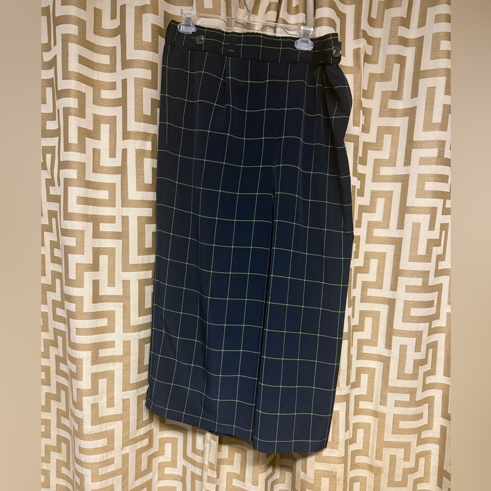 CeCe Black Pants with Green Check Pattern